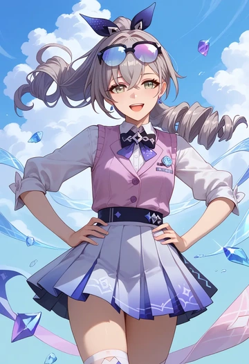 star rail,silver wolf,spring,student uniform,vest  - AI generated anime art